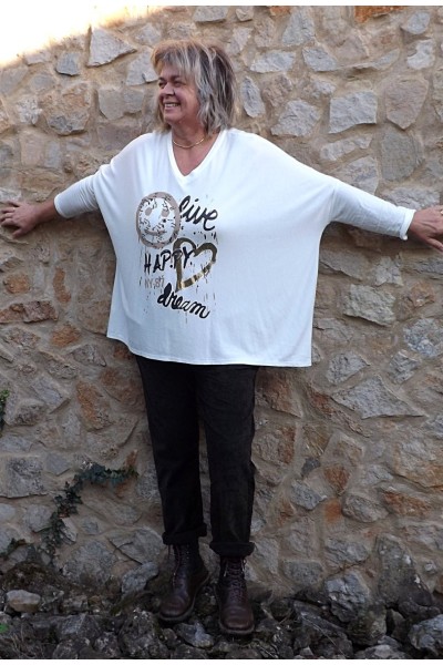 Pull léger grande taille Happy blanc et pantalon Henri