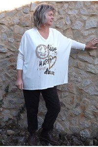Pull léger grande taille Happy blanc et pantalon Henri