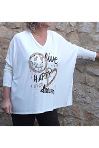 Pull léger grande taille Happy blanc et pantalon Henri
