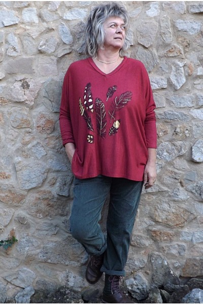 Pull léger Clément rubis et pantalon Henri