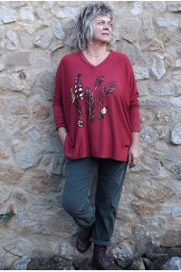 Pull léger Clément rubis et pantalon Henri