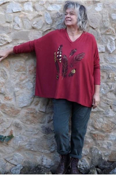 Pull léger Clément rubis et pantalon Henri