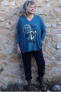 Pull léger grande taille Happy bleu et pantalon Henri
