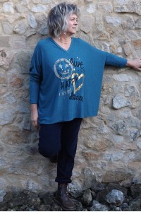 Pull léger grande taille Happy bleu et pantalon Henri