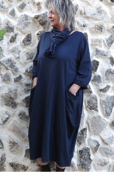 Robe longue grande taille Eugénie marine