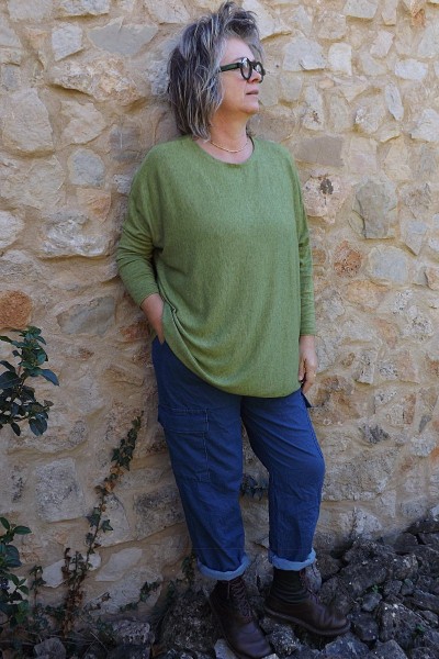 Pull léger Auguste grande taille vert olive