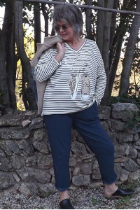 T-Shirt rayé manches longues et jean Ricco
