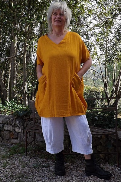 Tunique lin grande taille Virginie orangeade et pantalon lin Omer