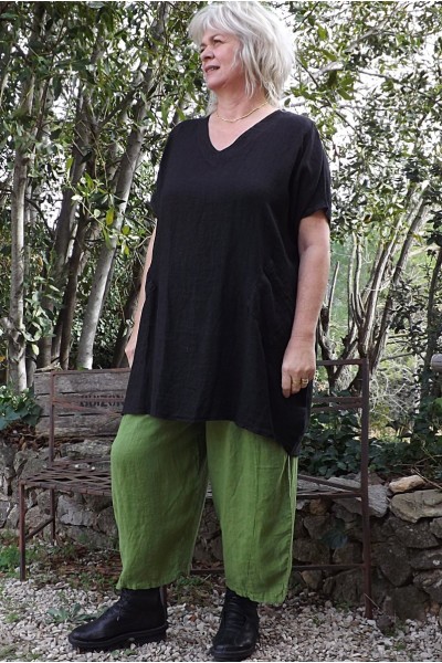 Tunique lin grande taille Virginie noire et pantalon lin Marco