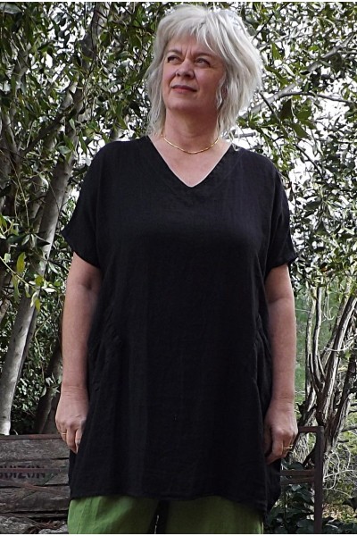 Tunique lin grande taille Virginie noire et pantalon lin Marco