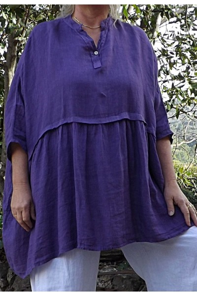 Tunique lin grande taille Colette violine et pantalon lin Omer.