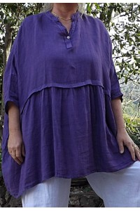 Tunique lin grande taille Colette violine et pantalon lin Omer.
