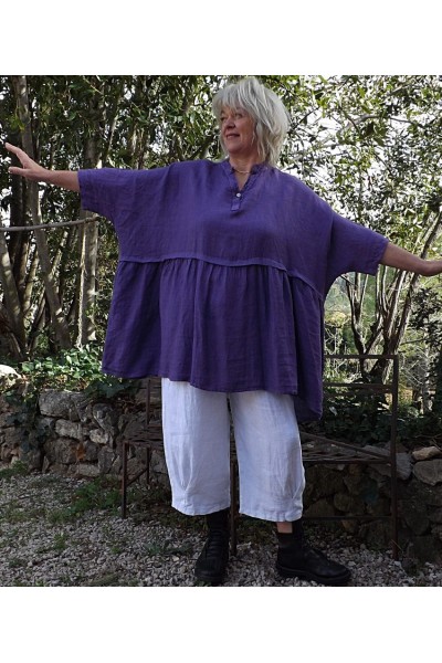 Tunique lin grande taille Colette violine et pantalon lin Omer.