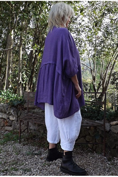 Tunique lin grande taille Colette violine et pantalon lin Omer.