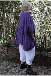 Tunique lin grande taille Colette violine et pantalon lin Omer.