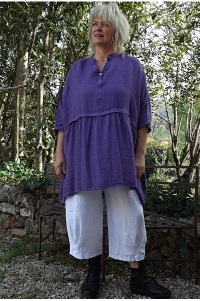 Tunique lin grande taille Colette violine et pantalon lin Omer.
