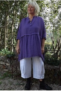 Tunique lin grande taille Colette violine et pantalon lin Omer.