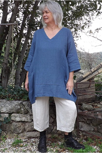 Tunique lin grande taille Romane bleu jean