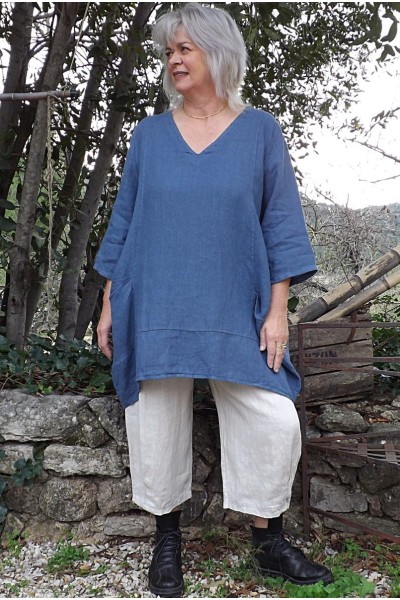 Tunique lin grande taille Romane bleu jean