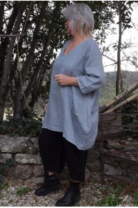 Tunique lin grande taille Romane platine et pantalon lin Omer