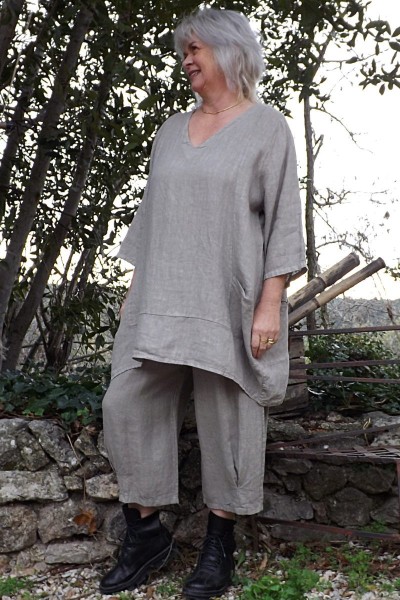 Tunique lin grande taille Romane et pantalon lin Omer taupe taupe