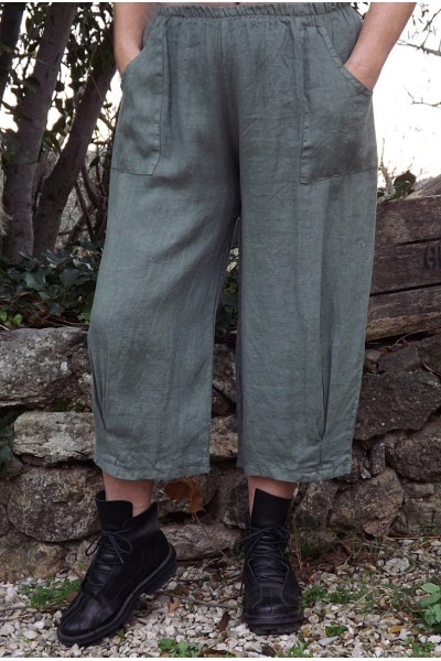Pantalon lin Omer kaki 