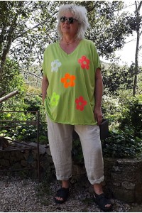 T-Shirt grande taille Margueritte rainette et pantalon lin Gabriel