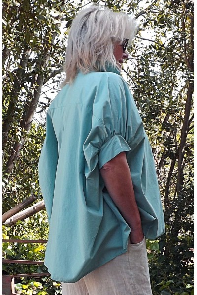 Chemise Oversize Hélène eau bleutée et pantalon lin Gabriel