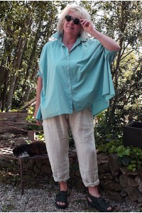Chemise Oversize Hélène eau bleutée et pantalon lin Gabriel