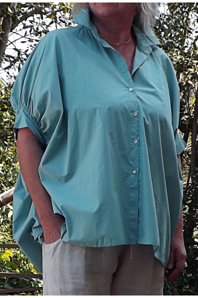 Chemise Oversize Hélène eau bleutée et pantalon lin Gabriel