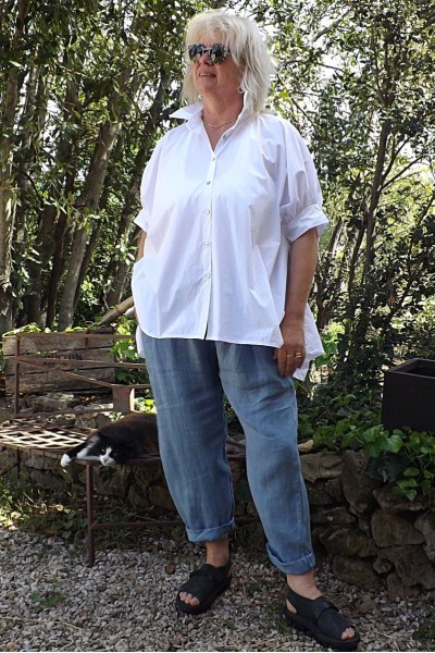 Chemise Oversize Hélène blanche et pantalon lin Gabriel