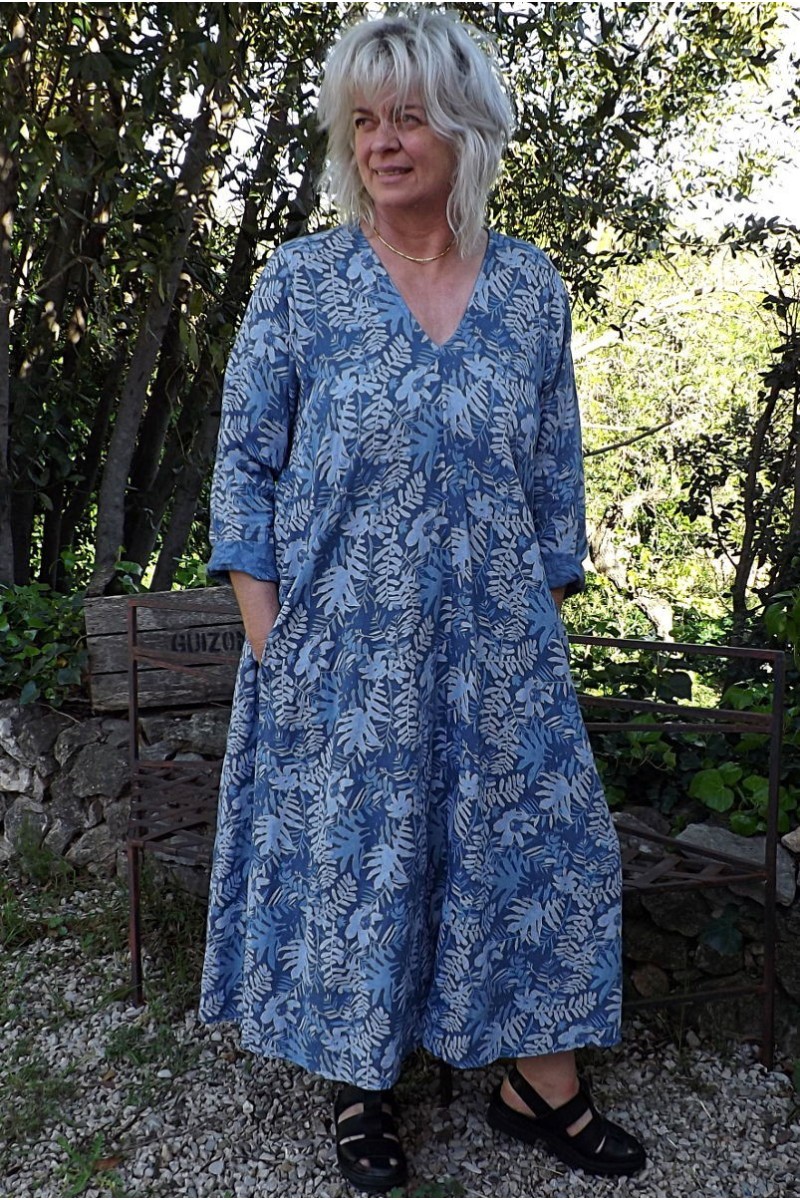 Robe longue lin Rosaline bleue