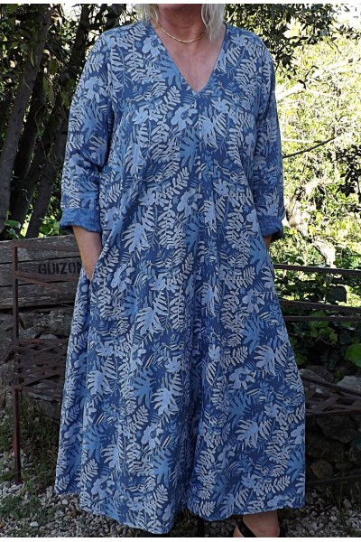 Robe longue lin Rosaline bleue