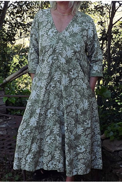 Robe longue lin Rosaline olive