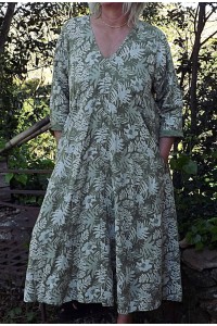 Robe longue lin Rosaline olive