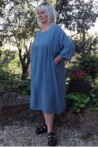 Robe longue lin grande taille Frédérique bleu jean
