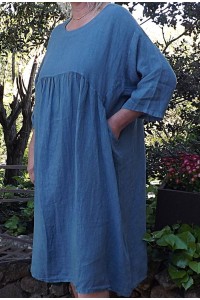 Robe longue lin grande taille Frédérique bleu jean