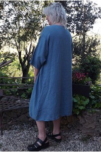 Robe longue lin grande taille Frédérique bleu jean