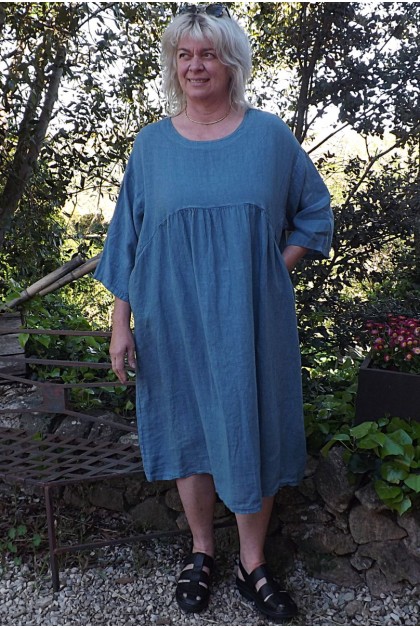 Robe longue lin grande taille Frédérique bleu jean