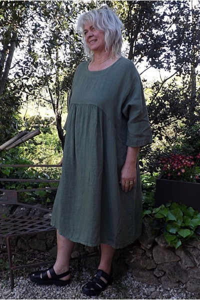 Robe longue lin grande taille Frédérique kaki