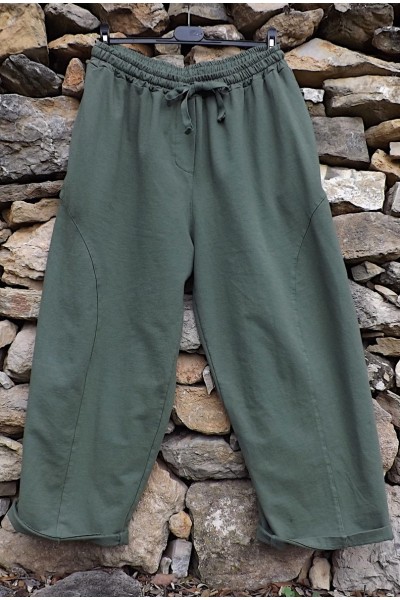 Pantalon en Coton Façon Sweat kaki- Grande taille