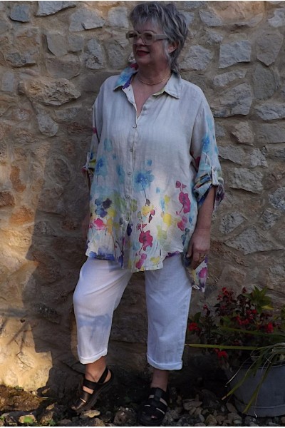 Chemise Lin beige Grande Taille Femme – Très Légère et Confortable.