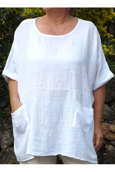 Tunique Oversize Femme en Coton Léger blanc.
