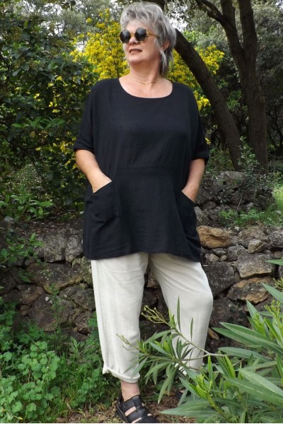 Tunique coton Pauline noire et pantalon lin Antoine