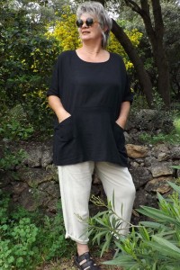 Tunique coton Pauline noire et pantalon lin Antoine