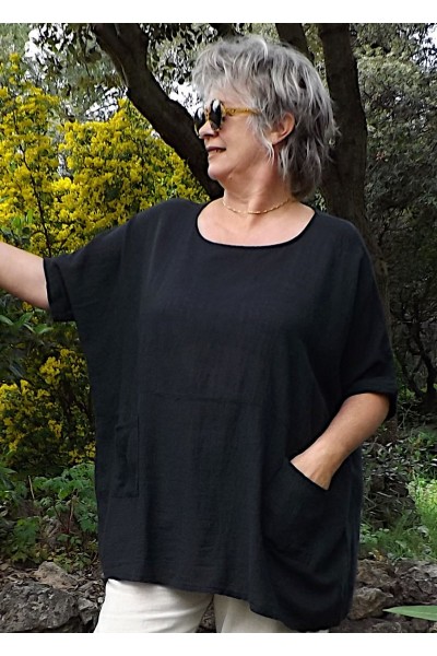 Tunique Oversize Femme en Coton Léger de couleur noire.