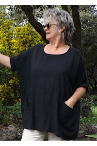 Tunique Oversize Femme en Coton Léger de couleur noire.