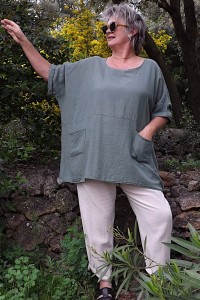 Tunique Oversize Femme en Coton Léger kaki.