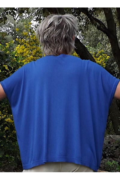 Top femme grande taille en maille fine bleue – Élégance & confort
