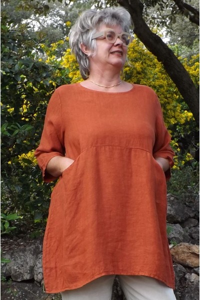 Tunique en lin terracotta grande taille